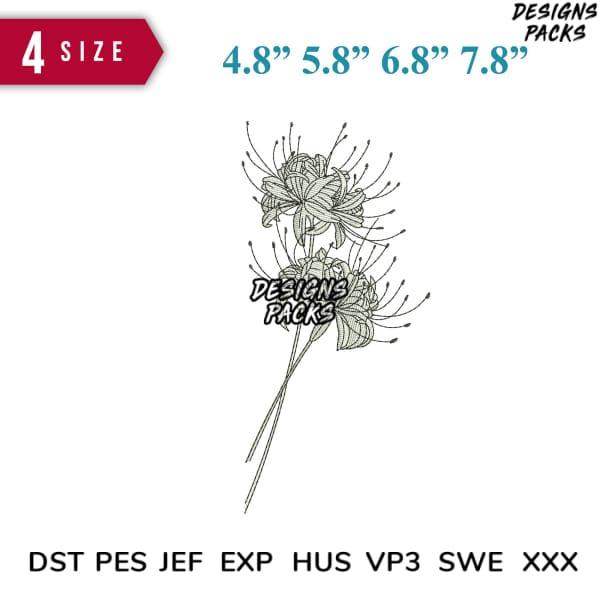 Floral embroidery design in 4 sizes, compatible with DST PES JEF formats for instant download.