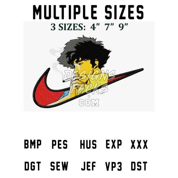 Embroidery design of anime character in Nike swoosh, 3 sizes, PES HUS DST formats