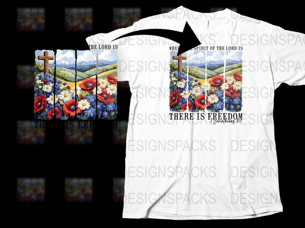 Christian T-Shirt, Floral Design, Inspirational Quote, Freedom Theme, Unisex White Tee with Vibrant Colors