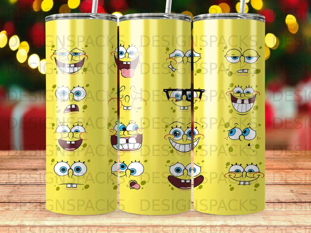 Spongebob Faces Cartoon Yellow Tumbler Digital Wrap Design