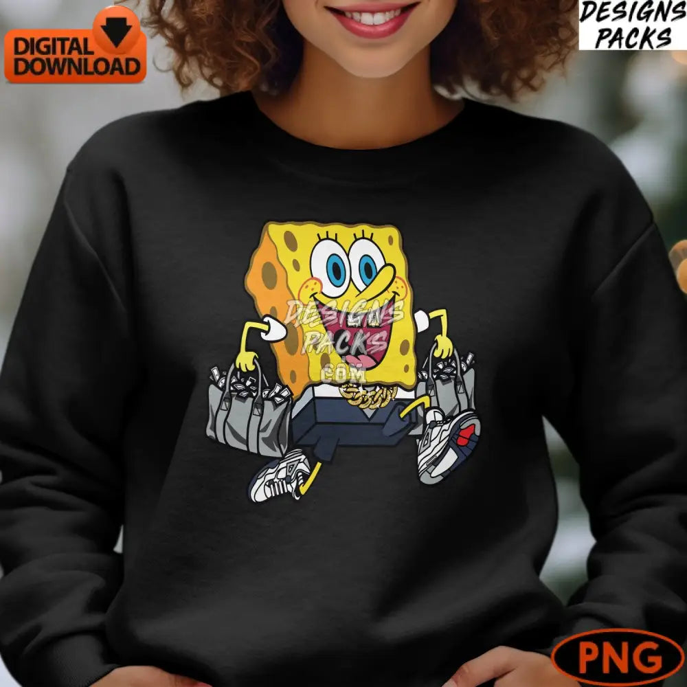 Spongebob Squarepants Digital Art Fun Cartoon Character Png Instant Download Creative Shirt Design