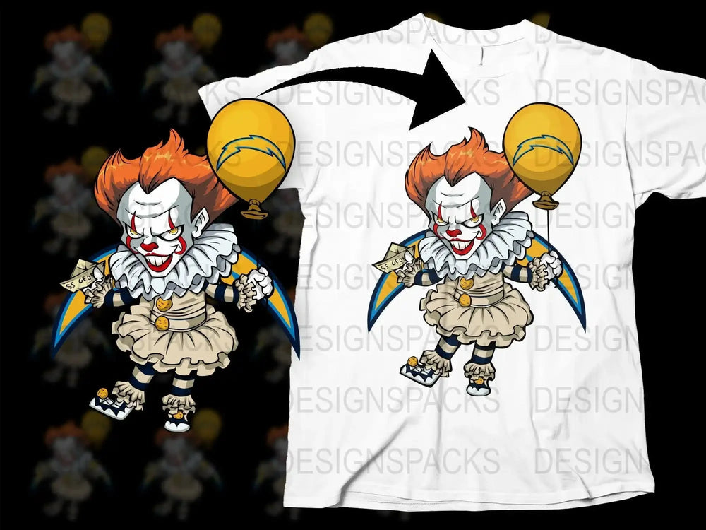 Spooky Clown Holding Balloon Los Angeles Chargers Png Digital Download