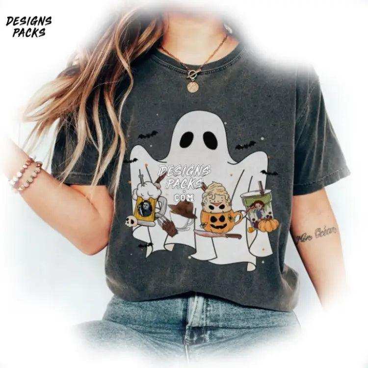 Spooky Ghost Horror Characters Halloween Latte Fall Coffee Png Design