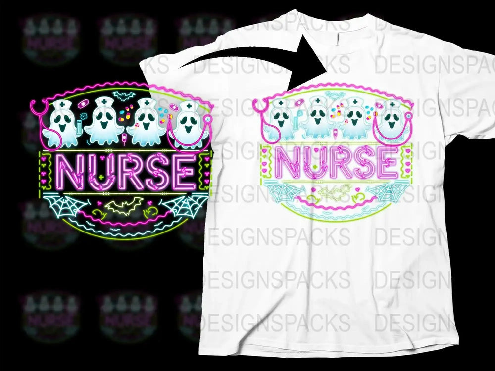 Spooky Nurse Ghosts Neon Halloween Themed Png Digital Download
