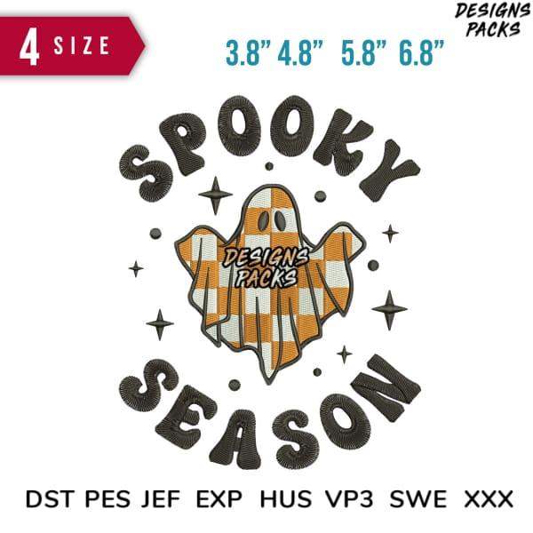 Spooky Season ghost design with checkered pattern, embroidery formats included