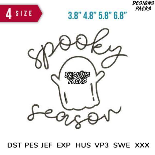 Spooky Season ghost design in 4 sizes, embroidery formats DST PES JEF EXP HUS VP3 SWE XXX