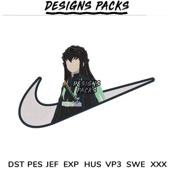 Embroidery design featuring anime character with Nike swoosh, compatible with DST PES JEF formats