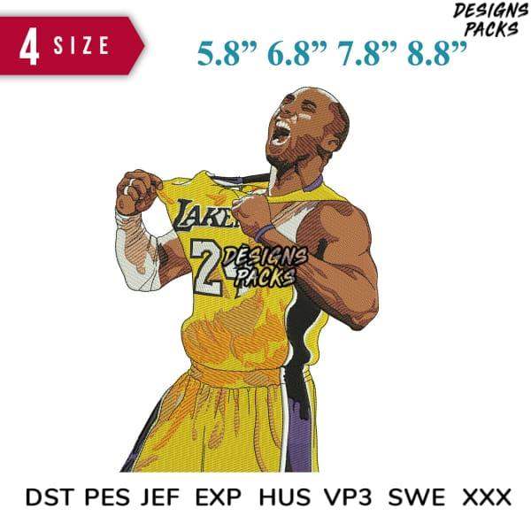 Basketball player in Lakers jersey embroidery design, available in 4 sizes & multiple file formats