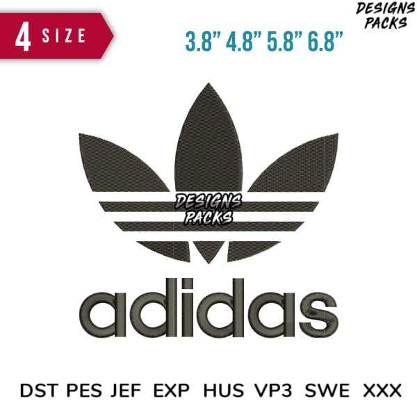 Adidas trefoil logo embroidery design in 4 sizes, compatible with DST PES JEF formats for instant download
