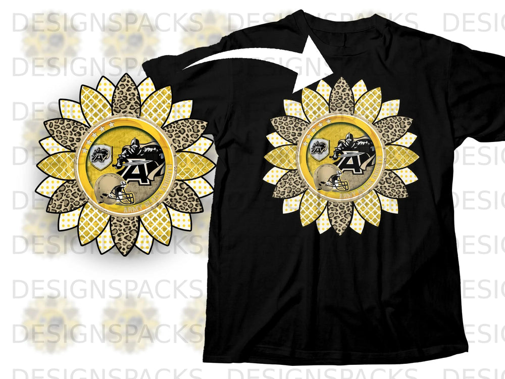 Black t-shirt featuring a sunflower design with Army Black Knights logo.