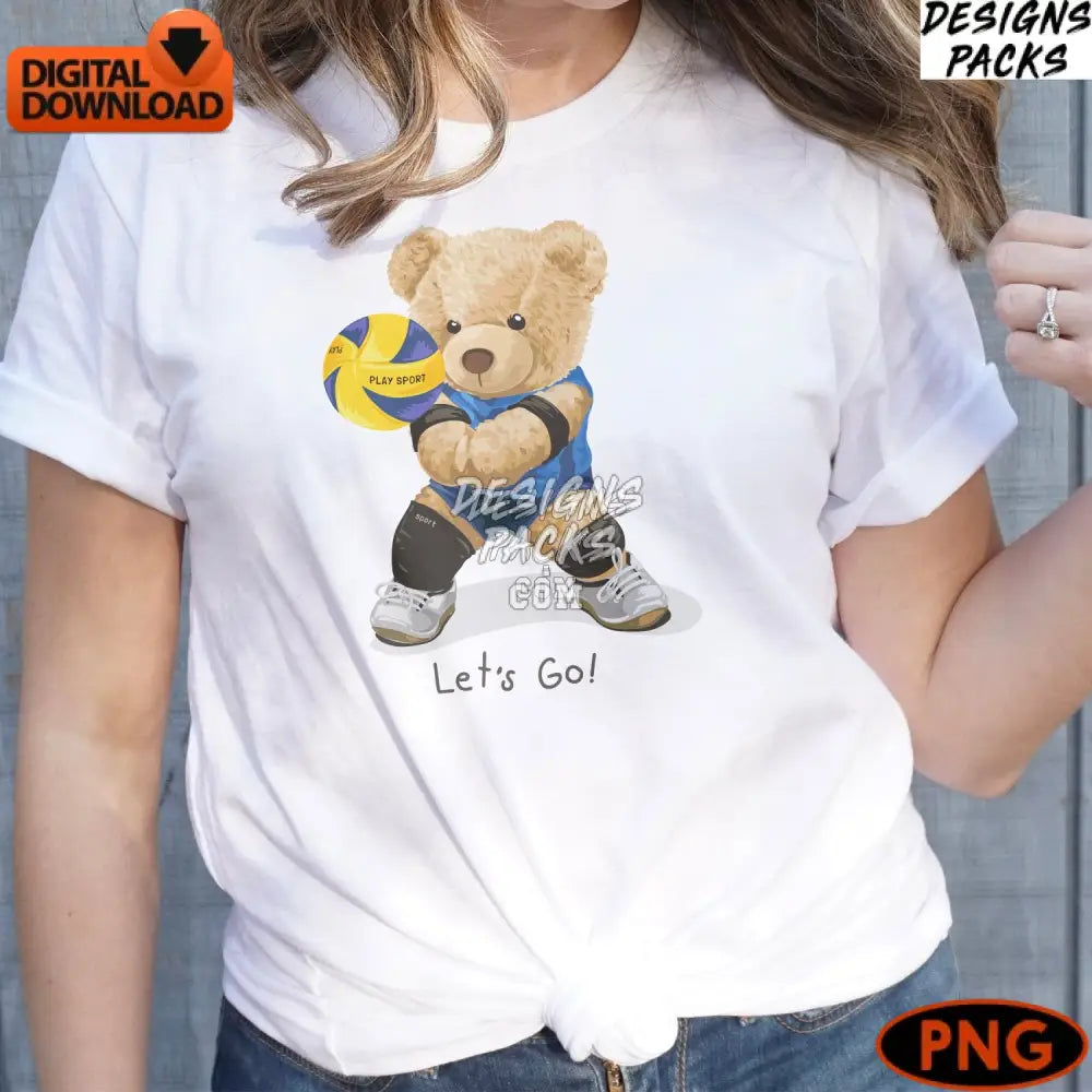 Sporty Teddy Bear Digital Art Print Cute Animal Illustration Kids Instant Download Png