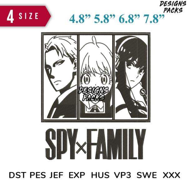 Spy x Family anime embroidery designs in 4 sizes, DST PES JEF formats for instant download