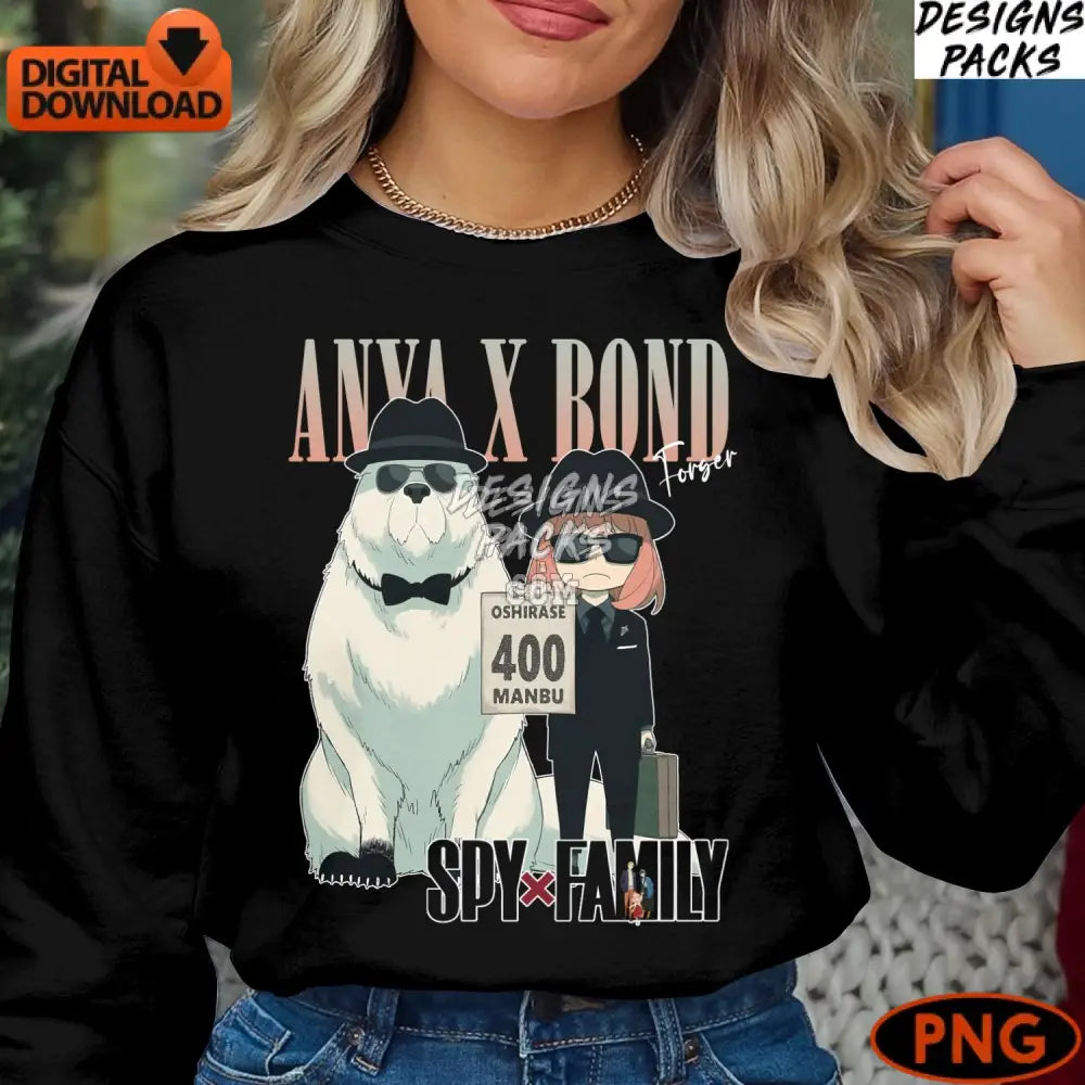 Spy X Family Inspired Digital Art Anya And Bond Forger Secret Agents Theme Instant Download Png