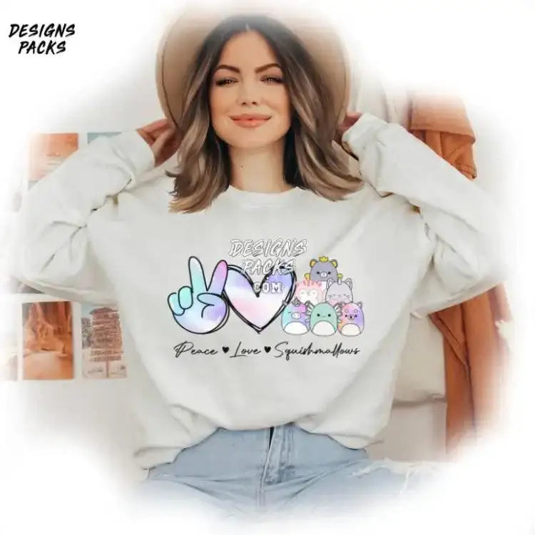 Squishmallow Birthday Princess Peace Love Png Design