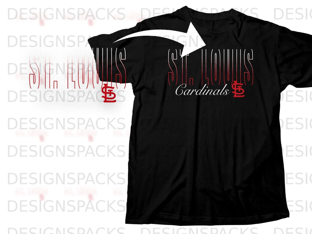 Black t-shirt with "St. Louis Cardinals" text and logo graphic.