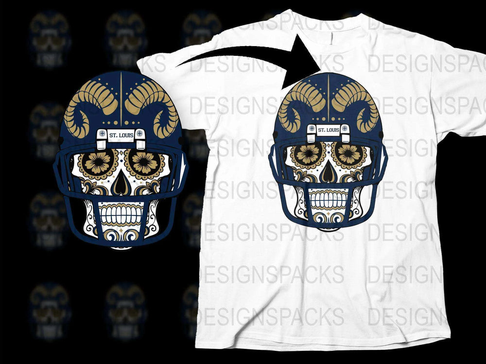 St. Louis Themed Sugar Skull T-Shirt, Blue and Gold Graphic Tee, Unique Dia de los Muertos Design