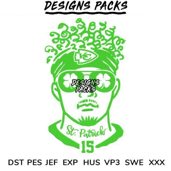 Green St. Patrick’s Day football player design with shamrock sunglasses, for embroidery & DTF/DTG, instant download