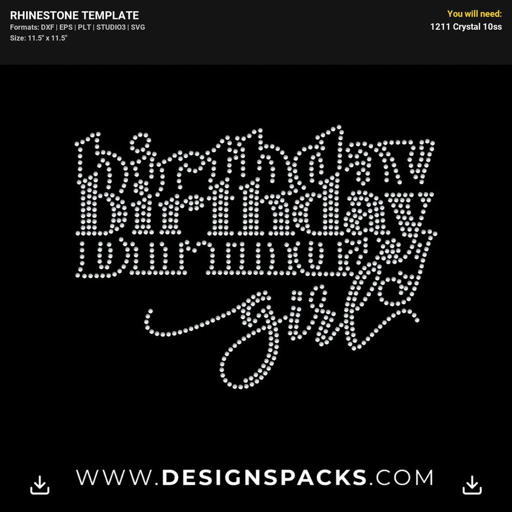 Stacked Birthday Girl Rhinestone Digital Template