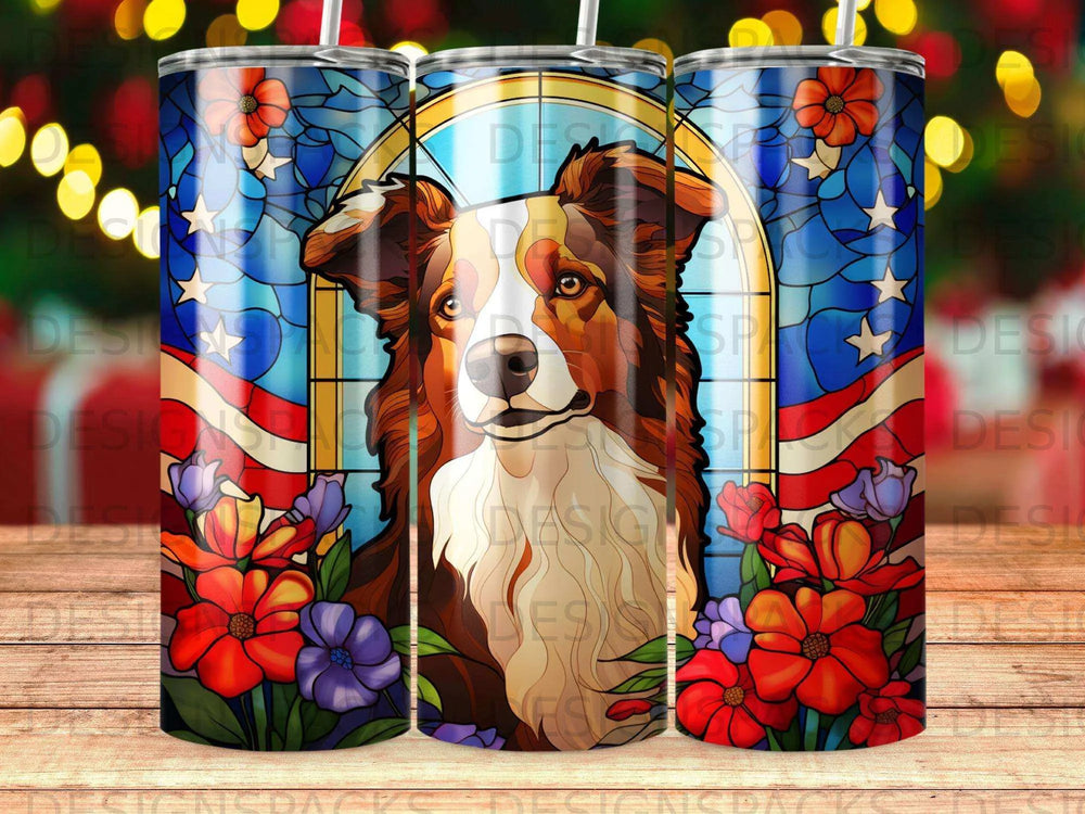 Stained Glass Patriot Pup Tumbler Digital Wrap Design