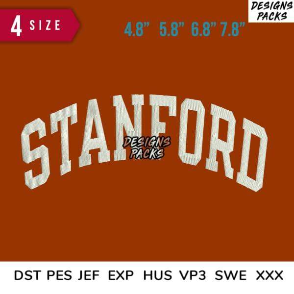 Stanford varsity arch embroidery design in 4 sizes, compatible with DST PES JEF EXP formats for instant download