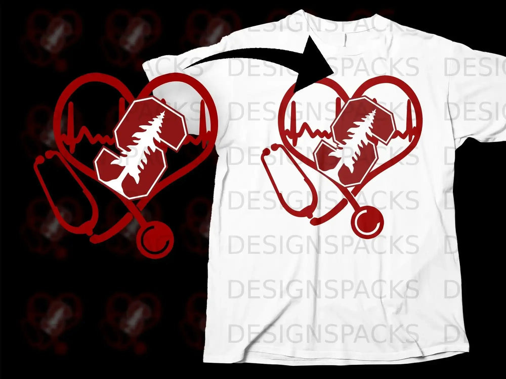 Heartbeat Stethoscope Design T-shirt Medical Apparel