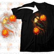 Black t-shirt with a detailed print of a bird and orange flowers.