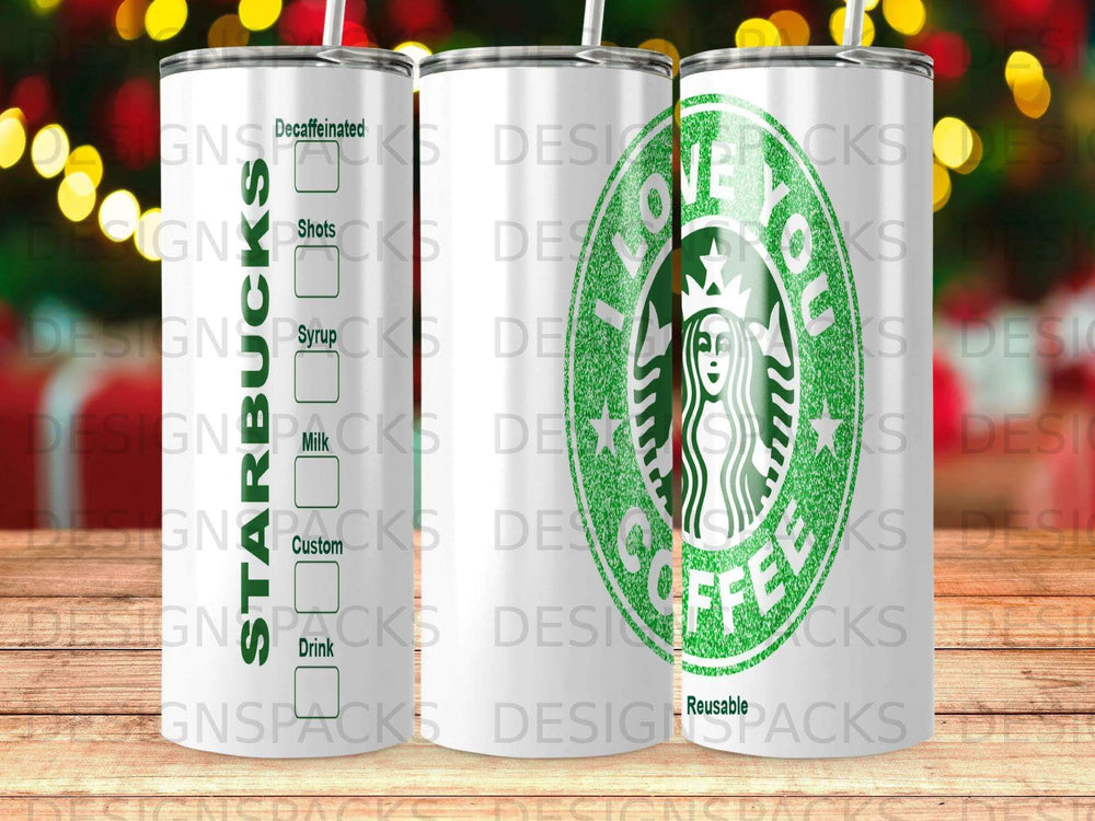 Starbucks I Love You Coffee Reusable Tumbler Digital Wrap Design
