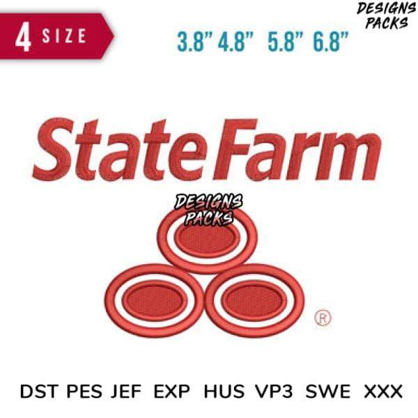State Farm logo embroidery design in 4 sizes, compatible with DST PES JEF formats for instant download