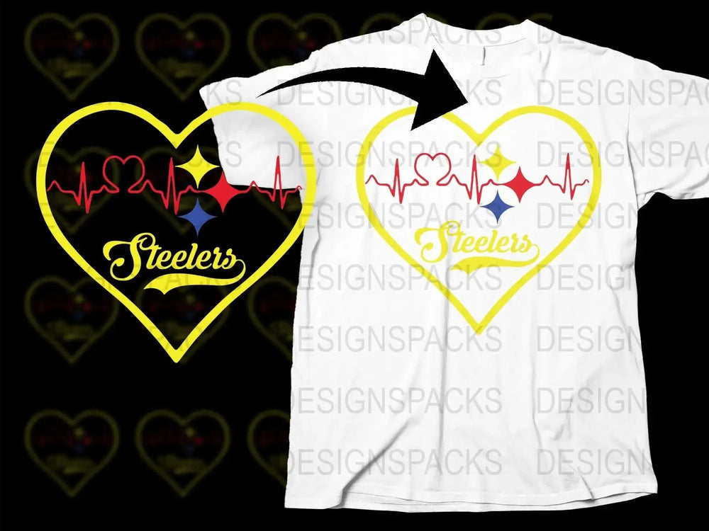 Pittsburgh Steelers Heartbeat T-Shirt, Sports Fan Gift, Black and Yellow Graphic Tee, Football Team Love Shirt