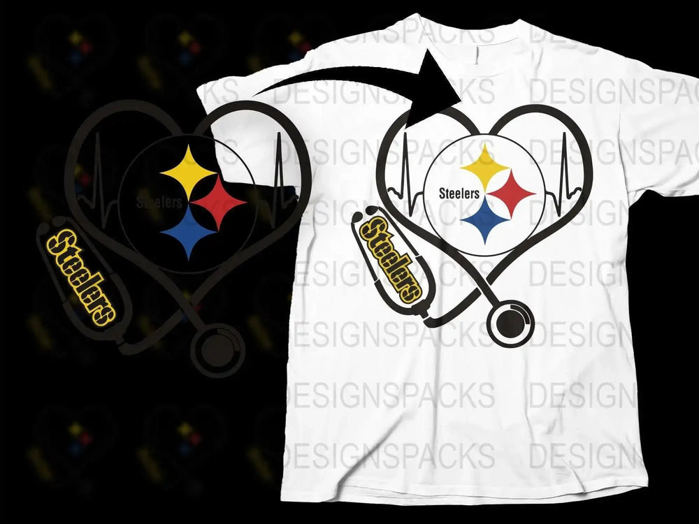 Pittsburgh Football Team Heart Stethoscope Nurse T-Shirt, Black and Gold Colors, Fan Apparel