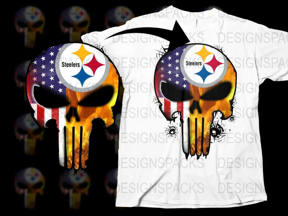 Steelers Punisher Skull Logo American Flag Png Digital Download