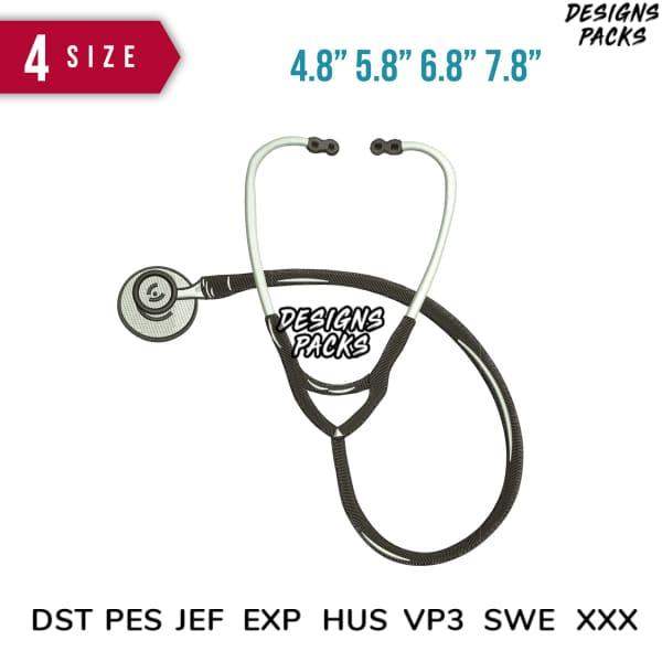 Stethoscope design for embroidery in DST PES formats, available in 4 sizes