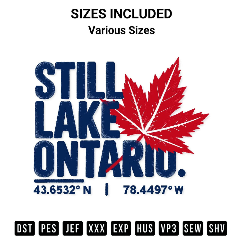 Still Lake Ontario Maple Leaf Embroidery Design