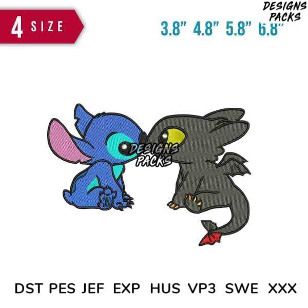 Stitch and Toothless embroidery design bundle, 4 sizes, DST PES JEF formats, instant download