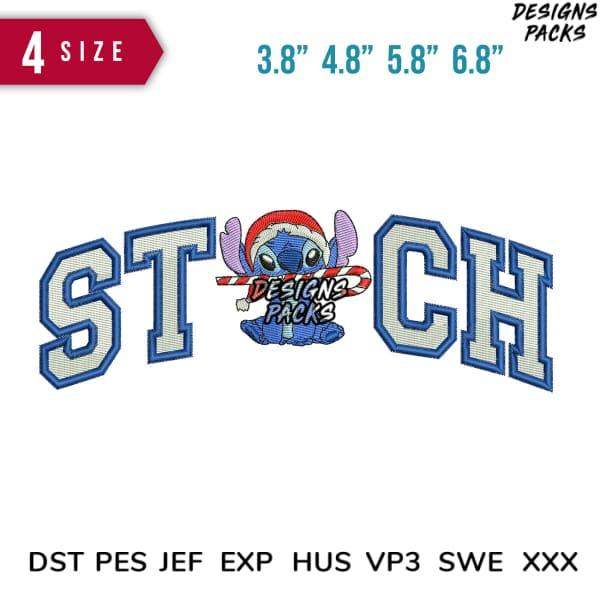 Stitch Christmas embroidery design with candy cane, 4 sizes, PES DST JEF formats