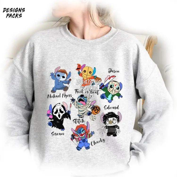 Stitch Halloween Horror Film Characters Cartoon Png Design