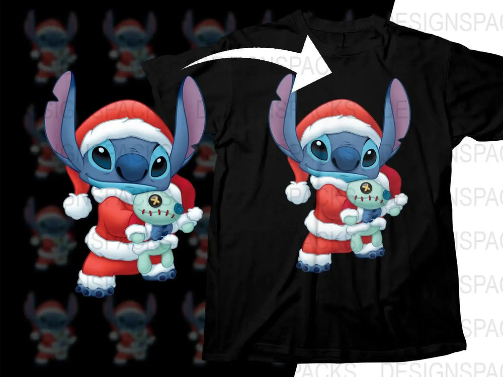 Stitch in Santa Outfit with Voodoo Doll Christmas Png Digital Download