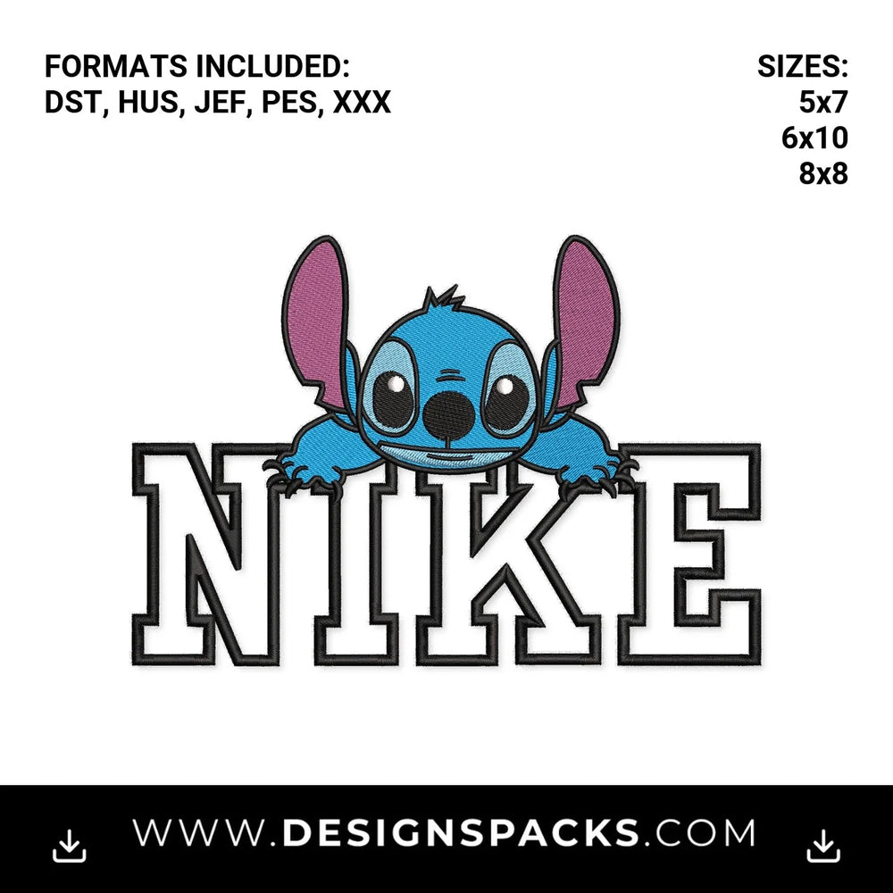 Stitch Peeking Nike Varsity Letters Embroidery Design - Instant digital download pattern at Designspacks.com