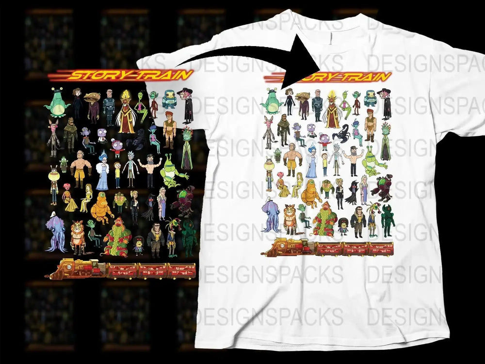 Story Train Rick and Morty Character Collage Art Png Digital Download