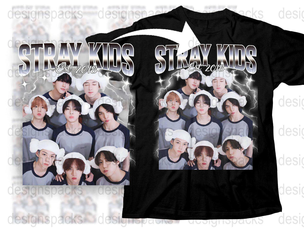 Stray Kids Band Graphic T-Shirt, K-Pop Music Group, Unisex Cotton Tee, Fan Merch, 2018 Debut Year, Black Shirt with White Text