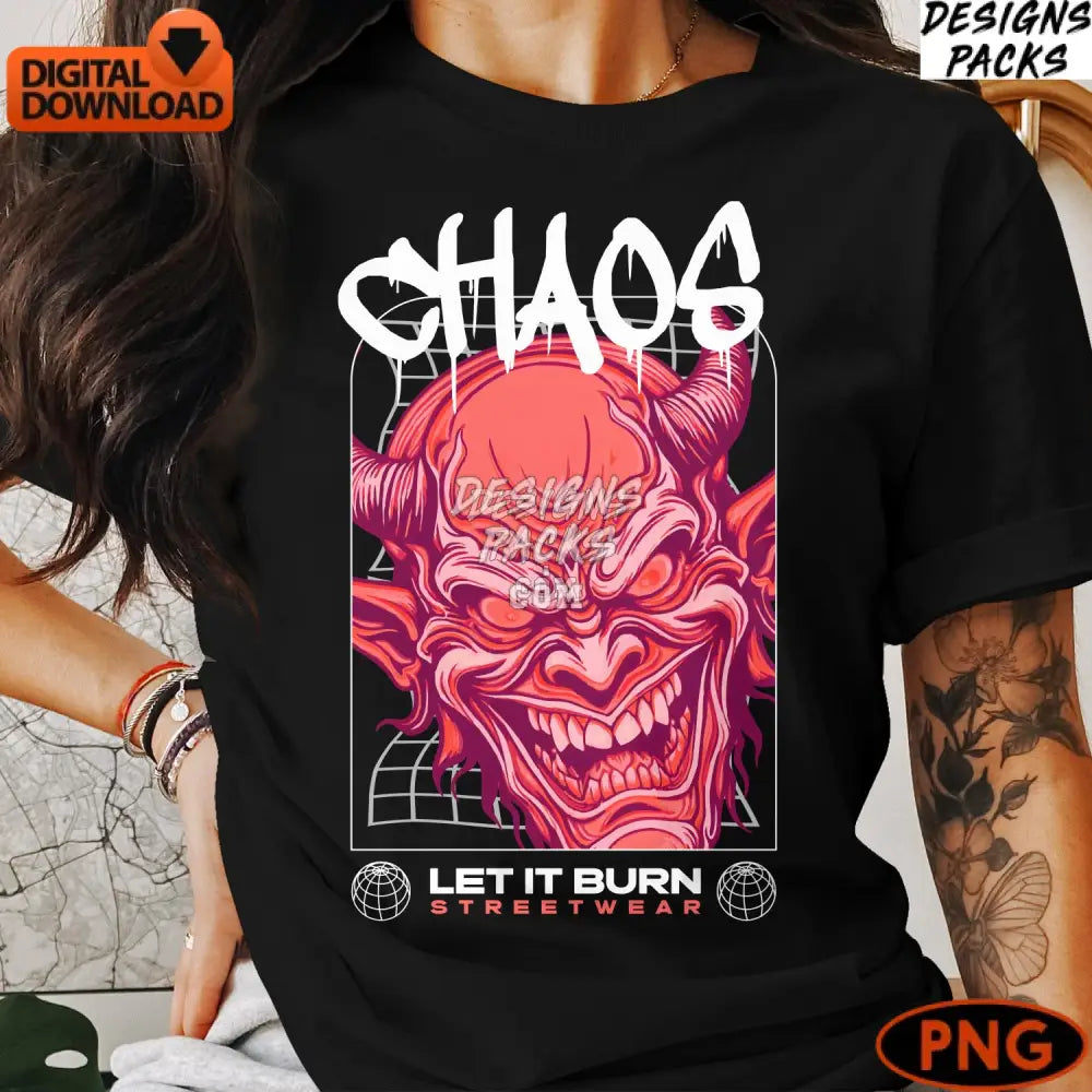 Streetwear Demon Digital Artwork Fiery Red Devil Png Instant Download For T-Shirts