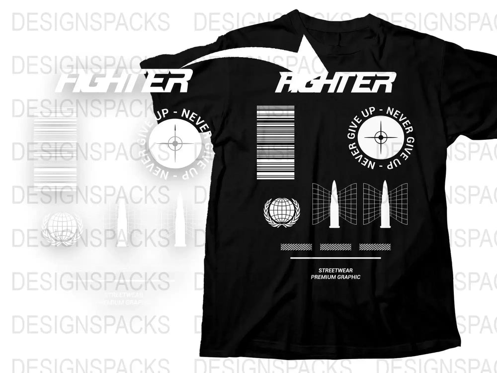 Streetwear Fighter Never Give Up Png Digital Download