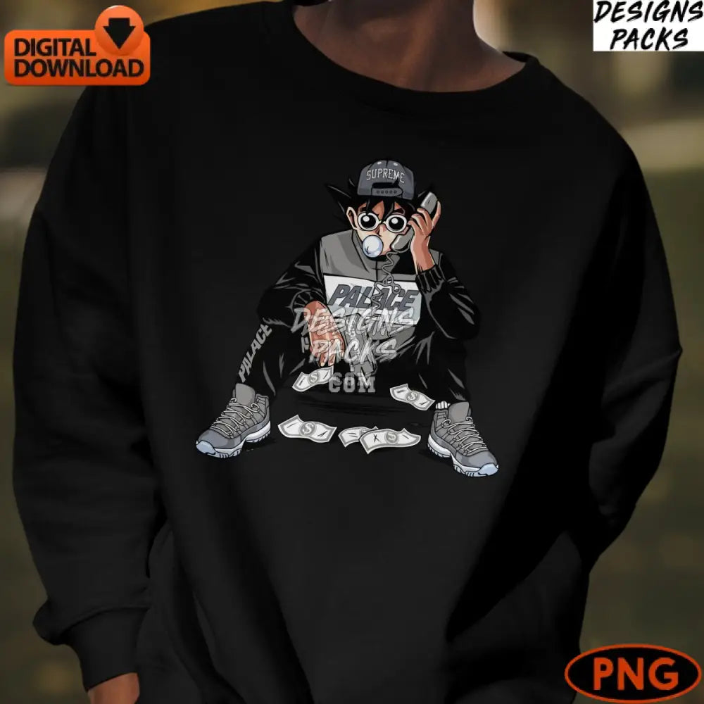 Streetwear Influenced Digital Art Trendy Guy With Money And Fashion Brands Png Instant Download