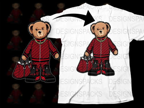 Streetwear Teddy Bear with Red Outfit Png Digital Download