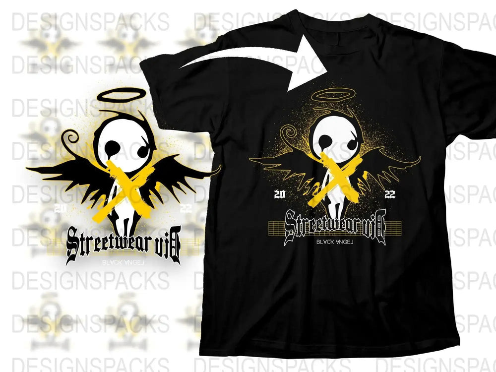 Streetwear Vibe Angel Wings Black and Yellow Png Digital Download