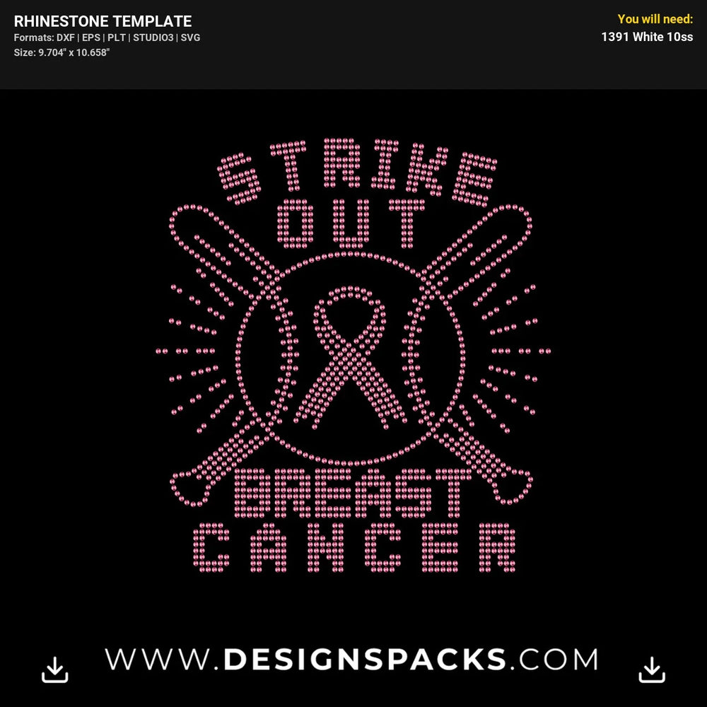 Strike Out Breast Cancer Baseball Rhinestone Digital Template