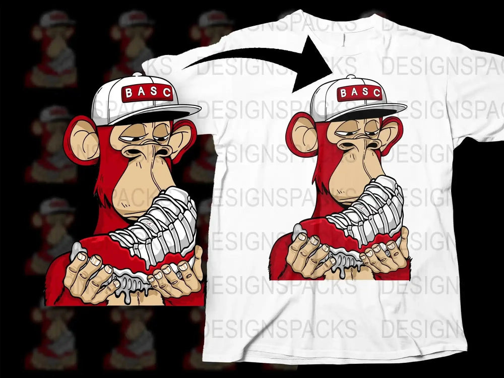 Striking Red Monkey with Sneaker Graphic Png Digital Download