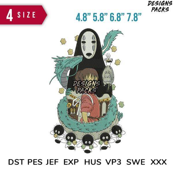 No-Face Studio Ghibli embroidery design in 4 sizes, DST PES JEF formats for instant download