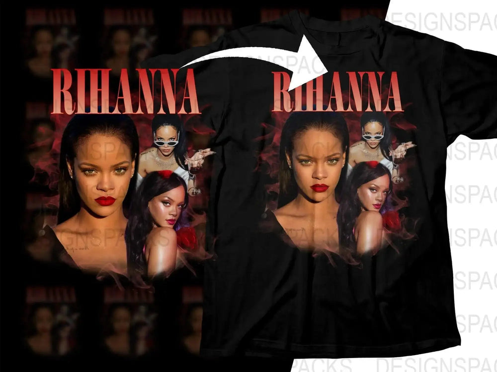 Stunning Rihanna Graphic with Red Accents Png Digital Download