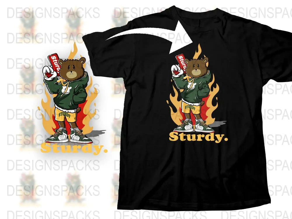 Sturdy Bear Holding a Drink Graphic Printed Png Digital Download